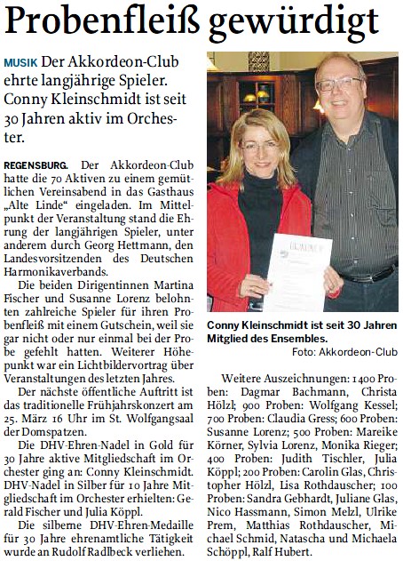Ehrenabend 2012, Mittelbayrische Zeitung, 17.03.2012
