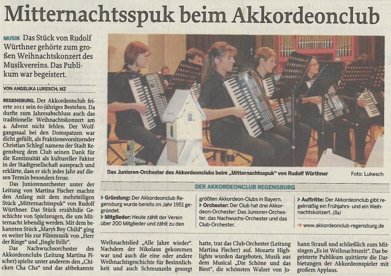 Weihnachtskonzert 2011, Mittelbayrische Zeitung, 20.12.2011